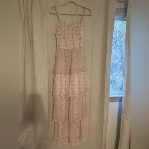 Francesca's Floral Pink Stripe Maxi Dress